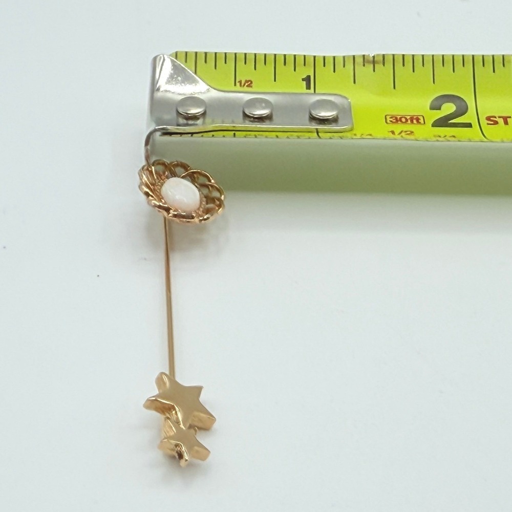 Stick Pin Women Gold Tone White Floral Star Vintage Excellent Jewelry